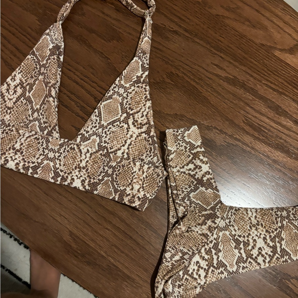 Skatie bikini - Lacey top and Mandi bottom in Sequoia (snake print) - XS